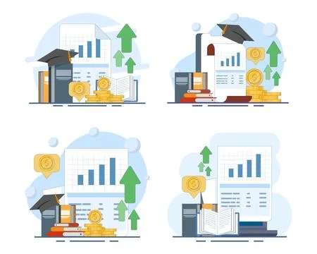Modern flat abstract vector illustration set featuring investment education Stock Illustration