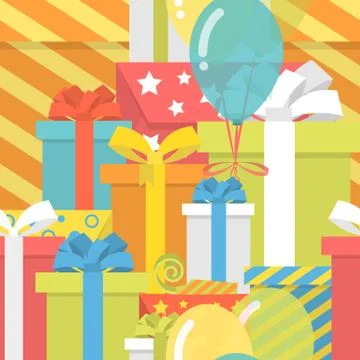 Modern Flat Birthday Pattern with Gifts Illustrazione stock