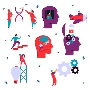 Modern flat characters brain neurology psychology concept.Hand drawn Flat sty Stock Illustration