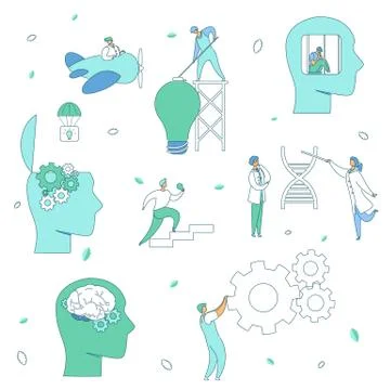 Modern flat characters brain neurology psychology concept.Hand drawn Flat sty Stock Illustration