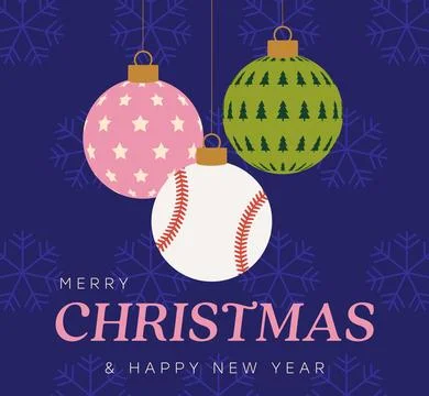 Modern flat Christmas card featuring a unique baseball ornament and traditi.. Stock Illustration