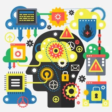 Modern flat concept of big data and cloud technology. Set of application window Stock Illustration