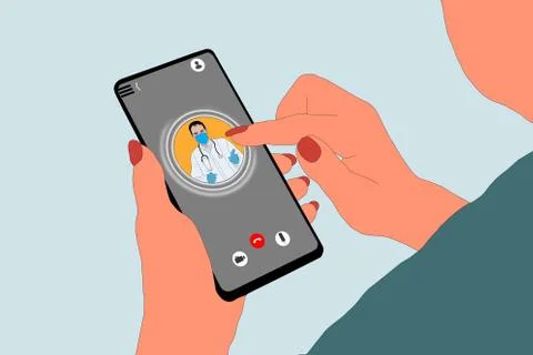 Modern flat concept web banner design on hand holding mobile phone with medic Illustrazione stock