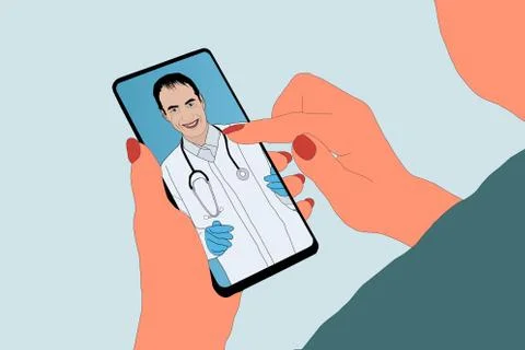 Modern flat concept web banner design mobile phone with medical assistance an Illustrazione stock