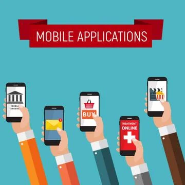 Modern Flat Design Banner with Mobile Applications for your Business  Illustr Illustrazione stock