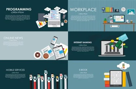 Modern Flat Design Banner for your Business with Programming, Mo Stock Illustration