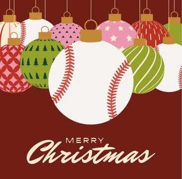 Modern Flat Design Baseball and Patterned Christmas Ornaments Hanging Joyfu.. Stock Illustration