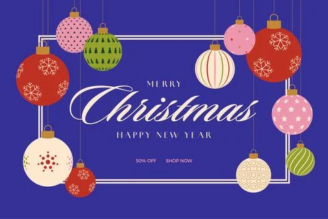 Modern Flat Design Christmas and New Year Hanging Ornaments Creating a Fest.. Stock Illustration