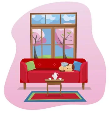 Modern flat design concept Living room interior in color spot on white backgr Stock Illustration