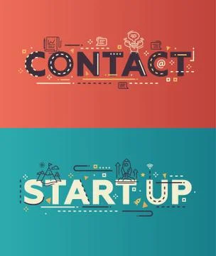 Modern flat design Contact, Start Up lettering with business icons Stock Illustration