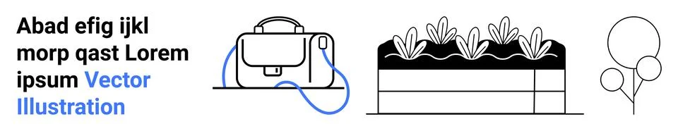 Modern Flat Design Elements Backpack, Raised Garden Bed, Balloons, and Text Stock Illustration