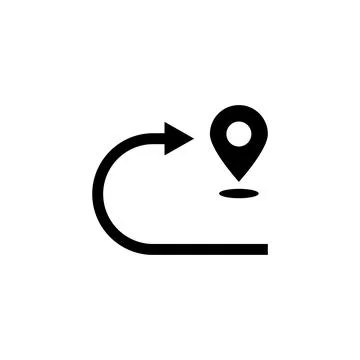 Modern, flat design icon of a location pin and curved arrow, perfect for na.. Stock Illustration