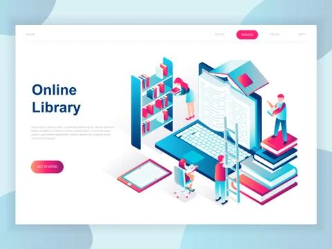 Modern flat design isometric of Online Library Stock Illustration