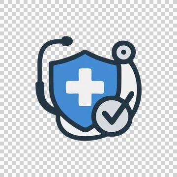 Modern Flat Design Shield with Medical Cross and Stethoscope Symbol Representing Stock Illustration