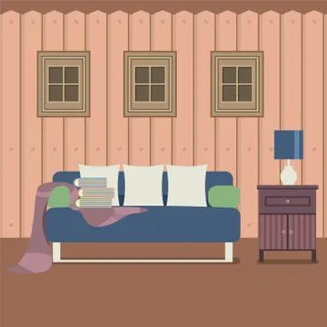 Modern Flat Design Sofa Interior Vector Illustration Stock Illustration