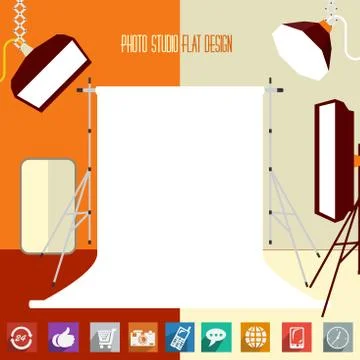 Modern flat designed photo-studio, with place for your text. Stock Illustration