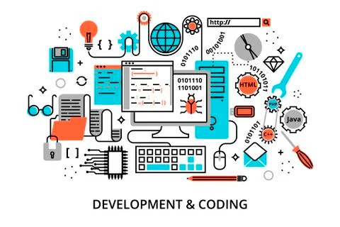 Modern flat editable line design vector illustration, concept of programming, Stock Illustration