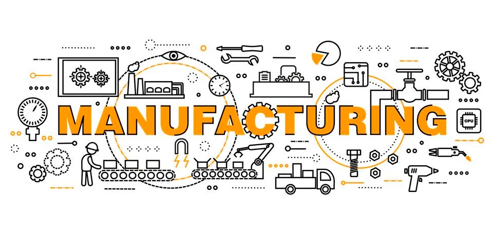 Modern flat editable line design vector illustration, concept manufacturing Illustrazione stock
