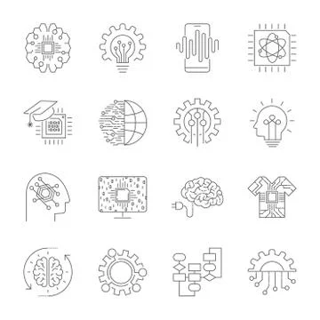 Modern flat editable vector line icons of future technology - neural network, AI Stock Illustration