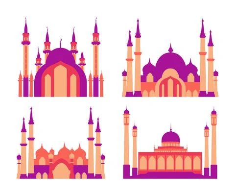 Modern Flat Elegant Islamic Mosque Building collection set vector illustratio Ilustración de archivo