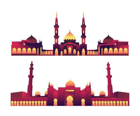 Modern Flat Elegant Islamic Mosque Building. beautiful mosque illustration. Ilustración de archivo