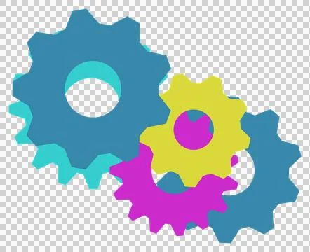 Modern flat engineering gears settings background on transparent background, cut Stock Illustration
