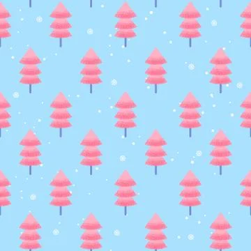 Modern flat fantasy pink trees minimalistic set,vector seamless pattern conce Stock Illustration