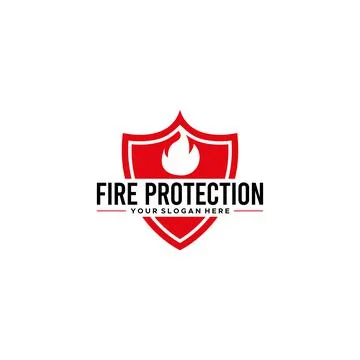 Modern flat FIRE PROTECTION shield logo design Stock Illustration