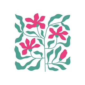 Modern flat floral botanic vector illustrations with stylized abstract flowers Stock Illustration