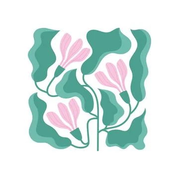 Modern flat floral botanic vector illustrations with cute pink stylized abstract Stock Illustration