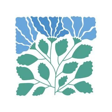 Modern flat floral vector illustrations with stylized abstract blue flowers for Stock Illustration