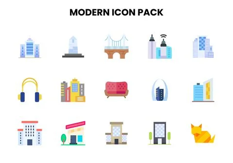 Modern Flat Graphics Icons Pack Stock Illustration