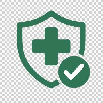 Modern Flat Green Shield with Medical Cross and Checkmark Icon for Health Securi Stock Illustration