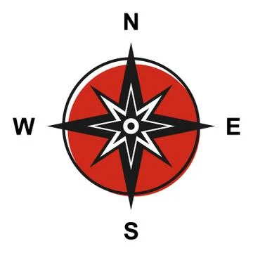 Modern flat icon compass with north, south, east and west symbol isolated on Ilustração Stock