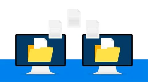 Modern flat icon with file transfer on white background. Document icon vector Illustrazione stock