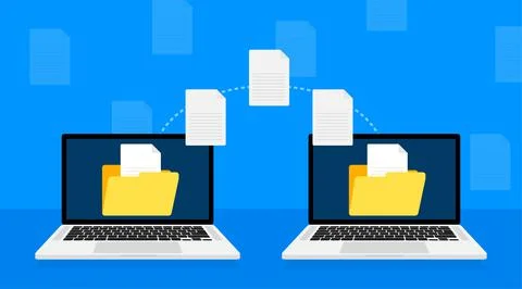 Modern flat icon with file transfer on white background. Document icon vector 스톡 일러스트