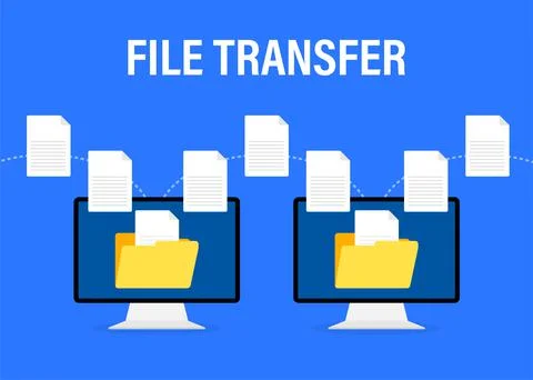 Modern flat icon with file transfer on white background. Document icon vector Illustrazione stock