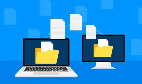 Modern flat icon with file transfer on white background. Document icon vector Stock Illustration