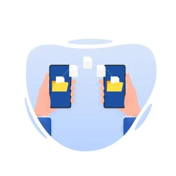 Modern flat icon with file transfer on blue background. Document icon vector 스톡 일러스트