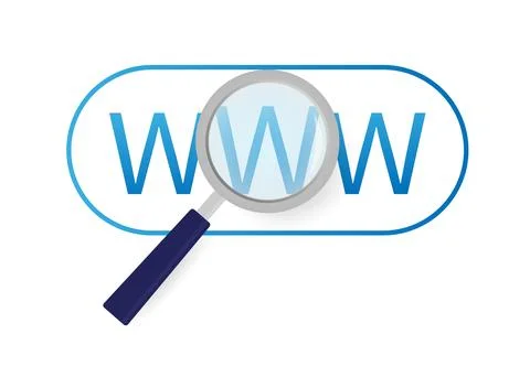 Modern flat icon with loupe web on white background. Icon on white backdrop Ilustración de archivo