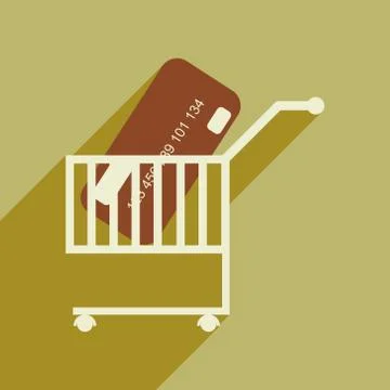 Modern flat icon with shadow bank card in the cart Stock Illustration
