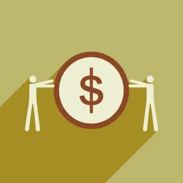 Modern flat icon with shadow coin and people Stock Illustration