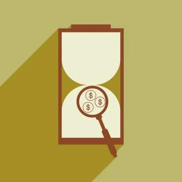 Modern flat icon with shadow hourglass and coins Stock Illustration