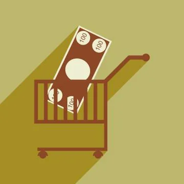 Modern flat icon with shadow money in trolley Stock Illustration
