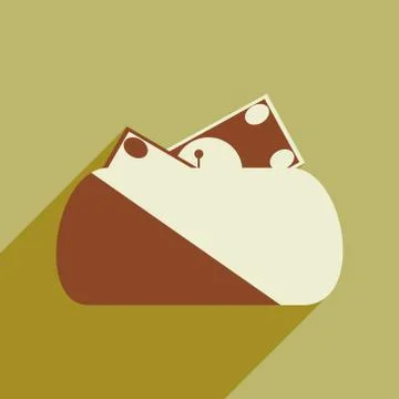 Modern flat icon with shadow purse and money Stock Illustration