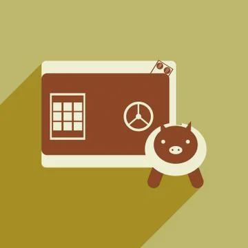 Modern flat icon with shadow safe and piggy bank Stock Illustration
