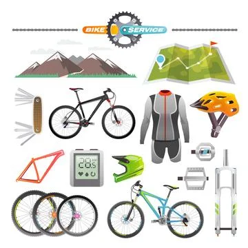 Modern flat icons set. Mountain bike. Stock Illustration