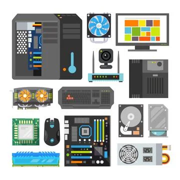 Modern flat icons set. PC components Stock Illustration