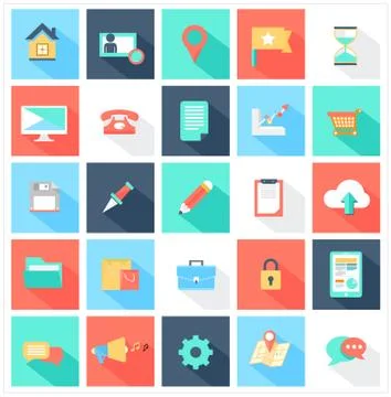 Modern flat icons vector collection with long shadow . 스톡 일러스트