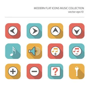 Modern flat icons vector collection with long shadow effect in stylish colors Stock Illustration